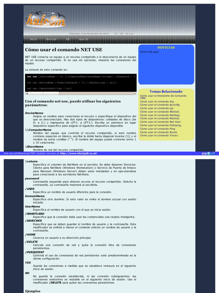 Comandos Net Use | PDF | Contraseña | Software del sistema