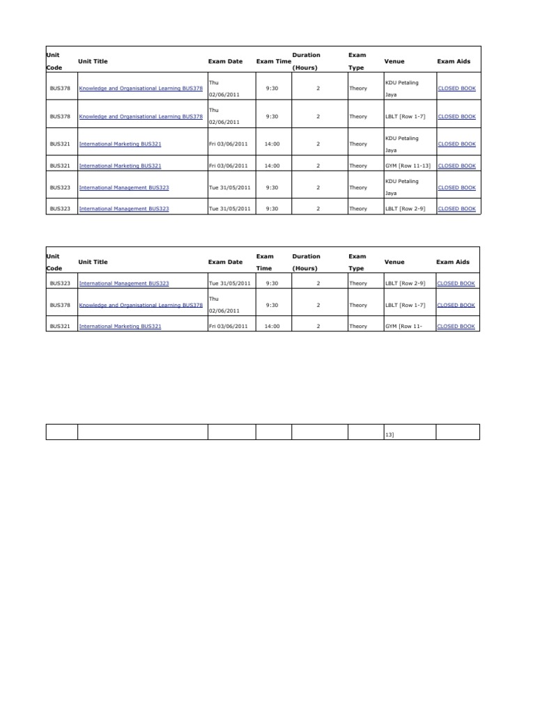 Exam Timetable | PDF