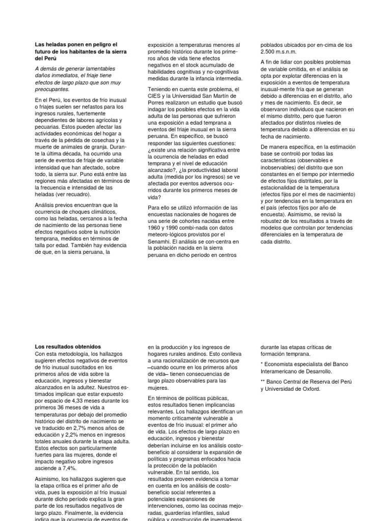 Consecuencias de heladas en la sierra peruana | PDF | Perú | Economias