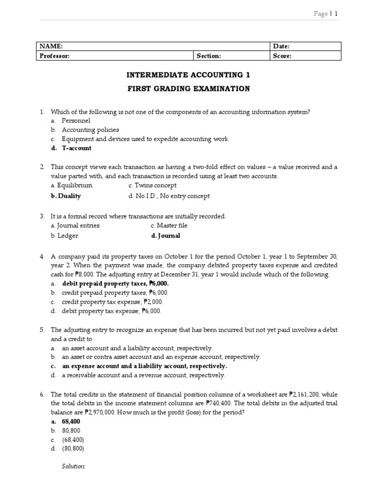 Intermediate Accounting 1 First Grading Exam | PDF | Debits And Credits ...