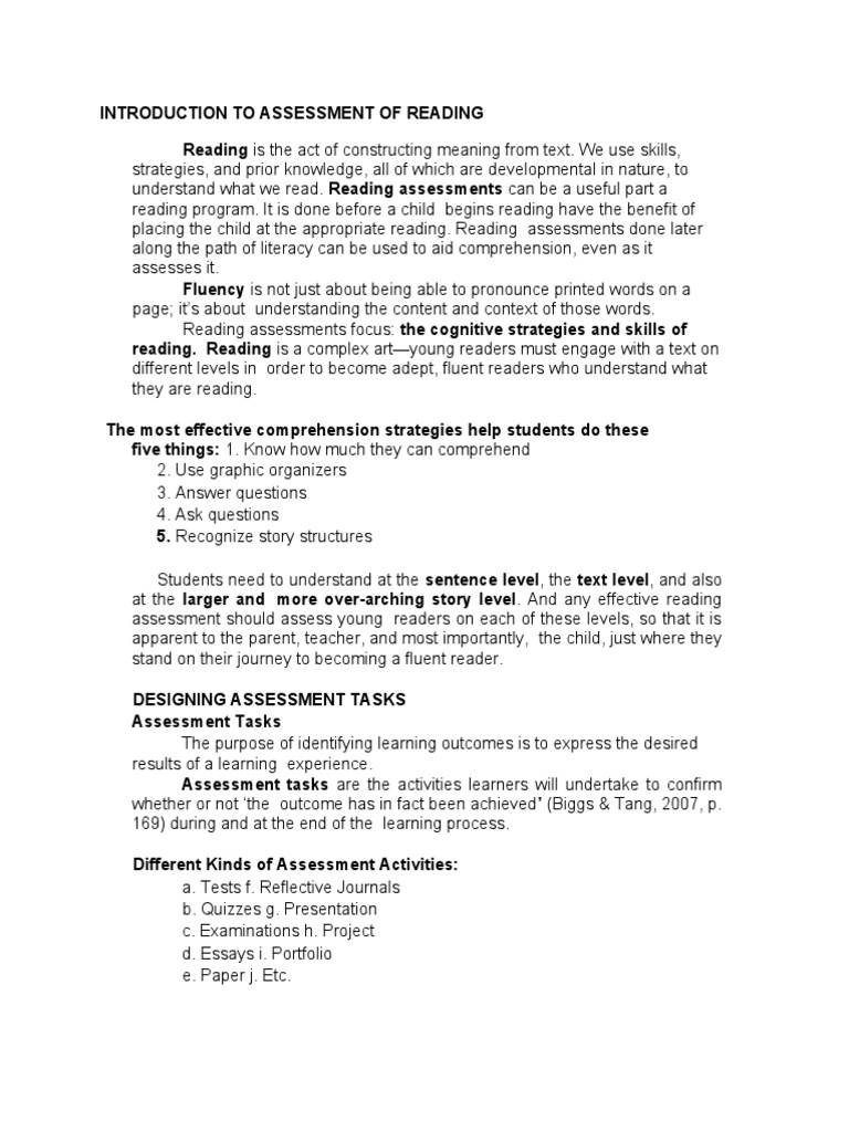 Introduction to Reading Assessment | PDF | Educational Assessment ...