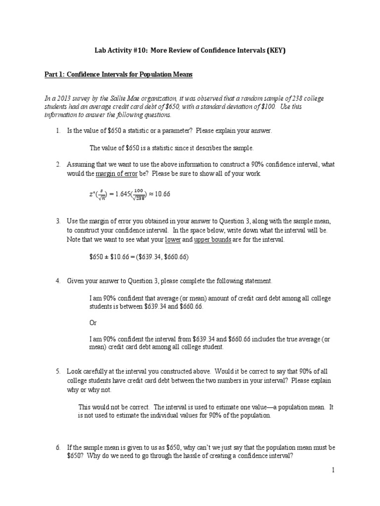 Confidence Intervals Lab Activity Guide | PDF | Confidence Interval ...
