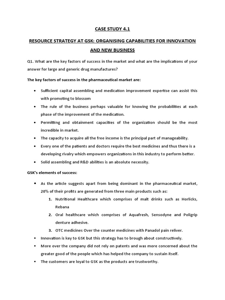 Case Study 4 | PDF | Competitive Advantage | Glaxo Smith Kline
