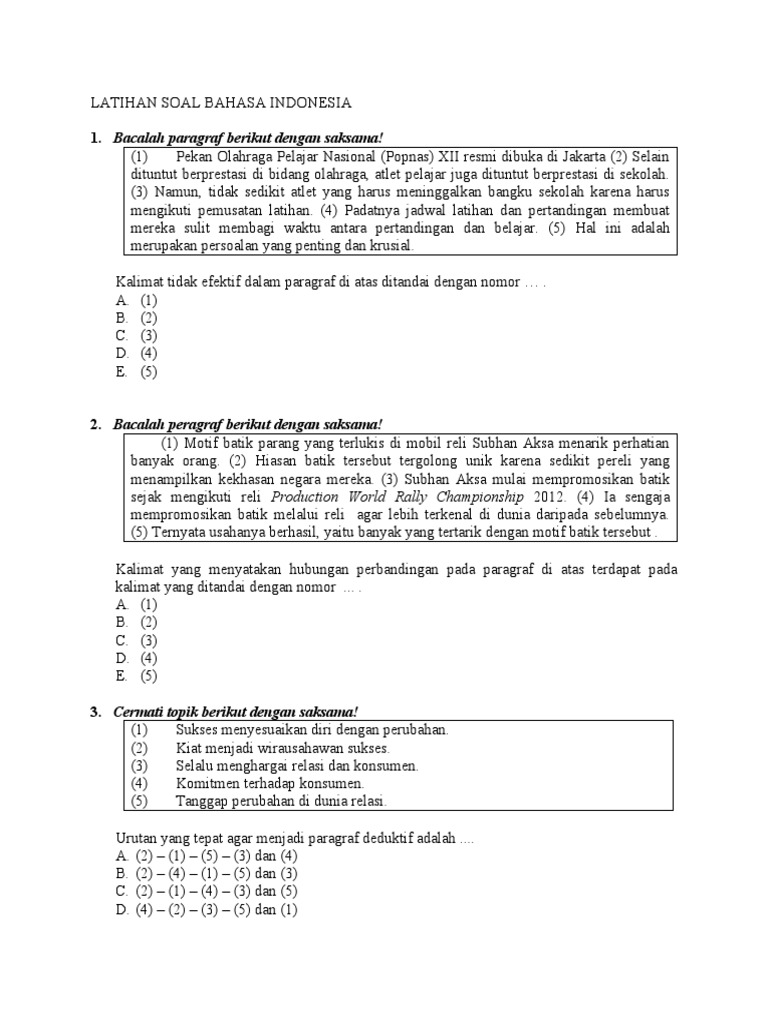 Latihan Soal Bahasa Indonesia Pdf