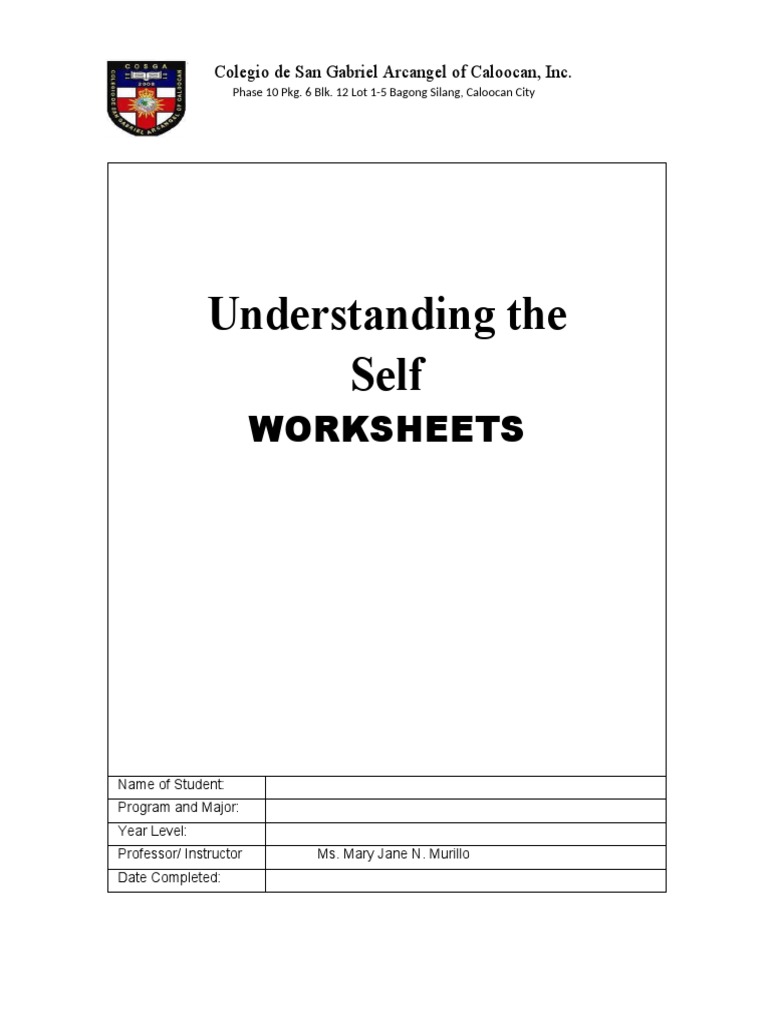 Understanding The Self Worksheets | PDF | Self | Emotions
