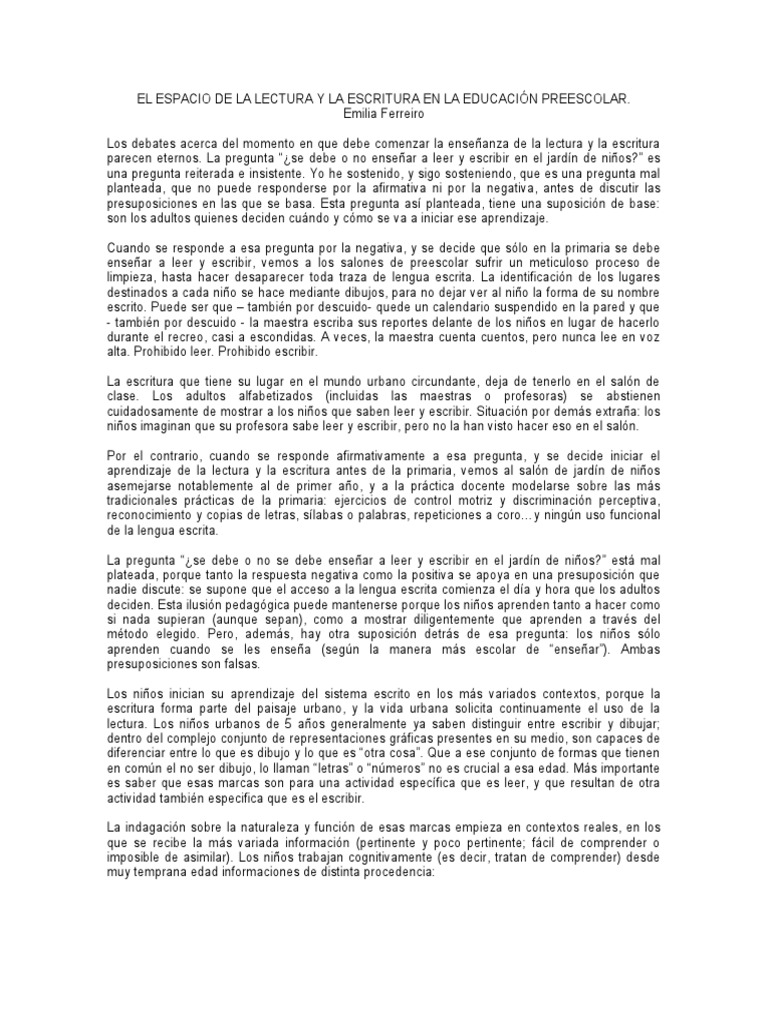 Lectura y escritura en preescolar | PDF | Educación de la primera ...