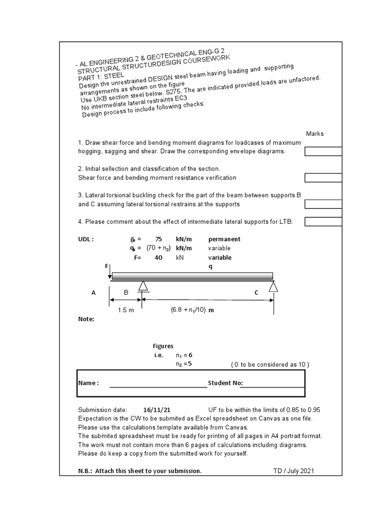 Steel Beam Design Coursework Guide | PDF | Bending | Applied And ...