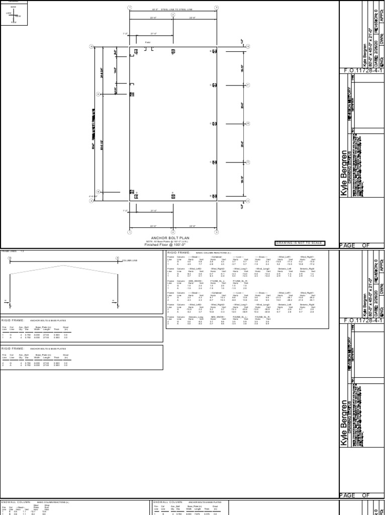 Anchor Bolt Plan Finished Floor at 100'0" Drawing Is Not To Scale