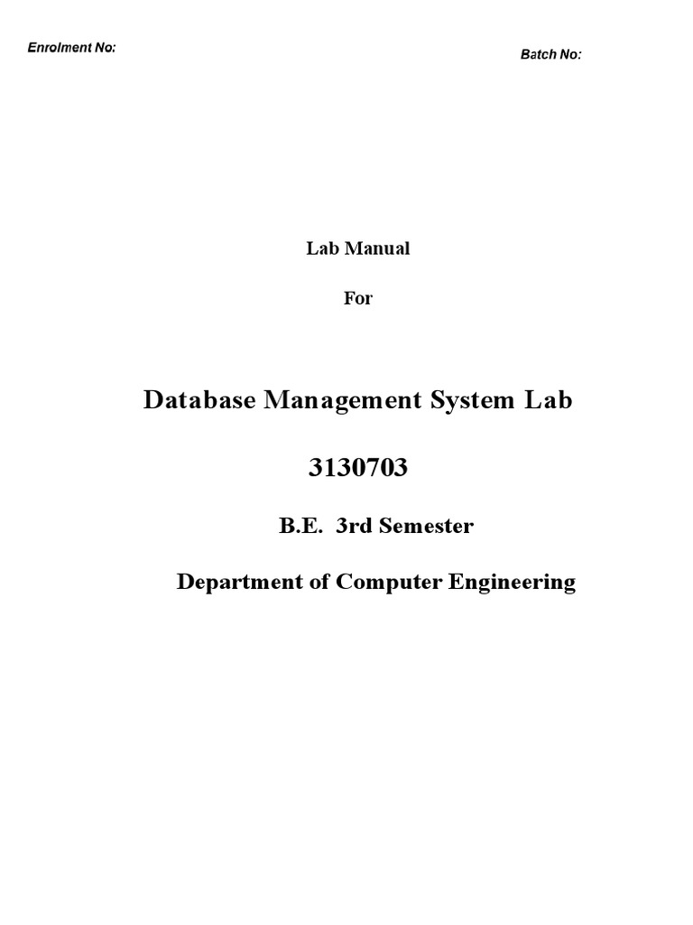 DBMS Lab Manual PDF Subroutine Databases