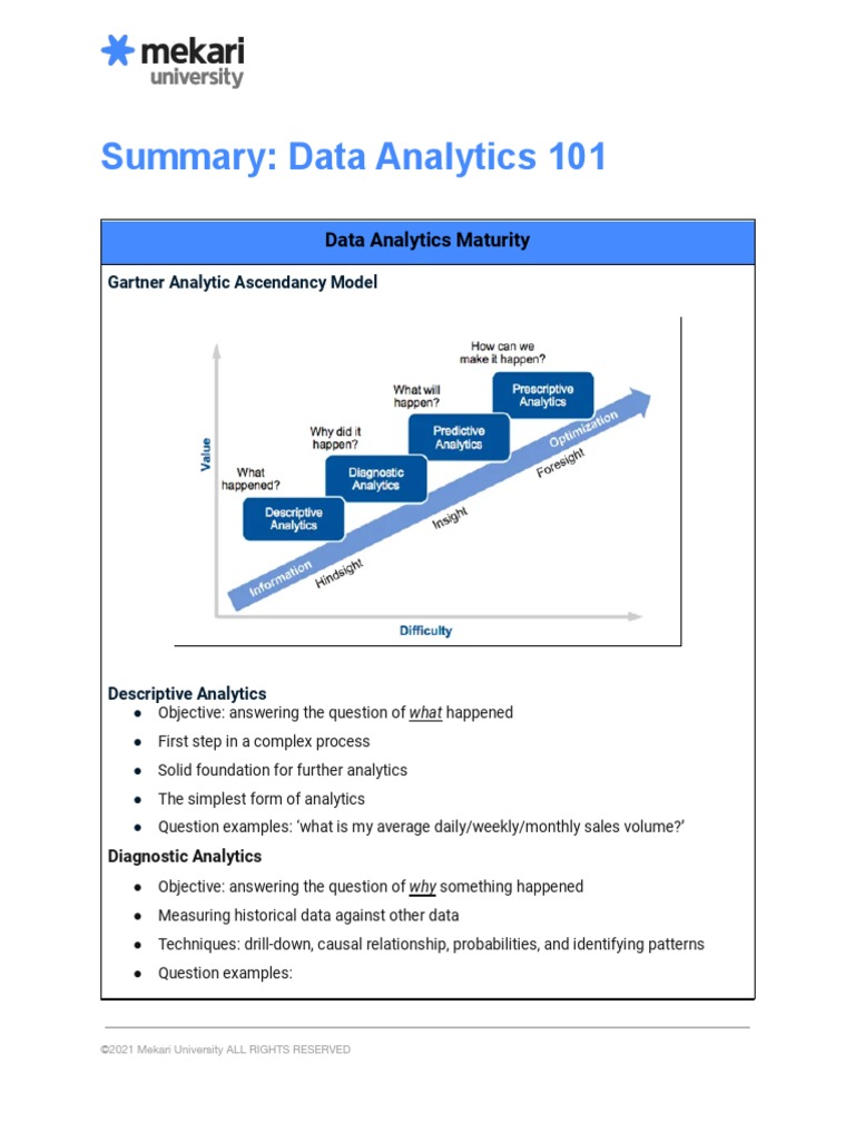 Summary: Data Analytics 101 | PDF | Analytics | Statistics