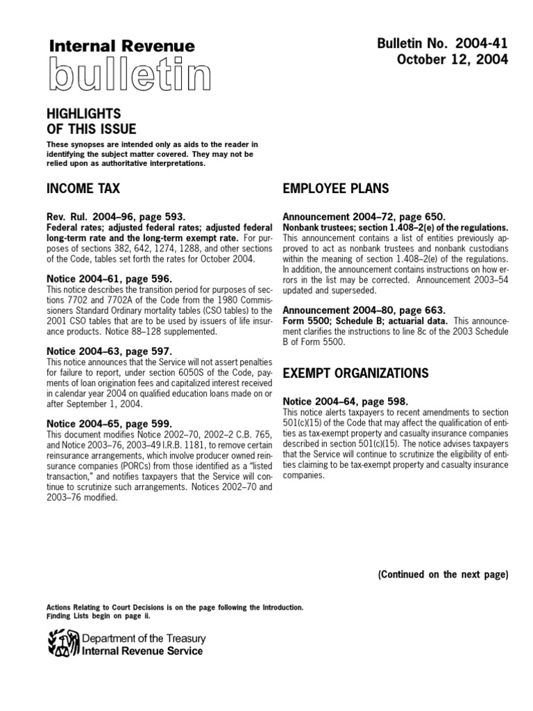 US Internal Revenue Service: Irb04-41 | PDF | Internal Revenue Service ...