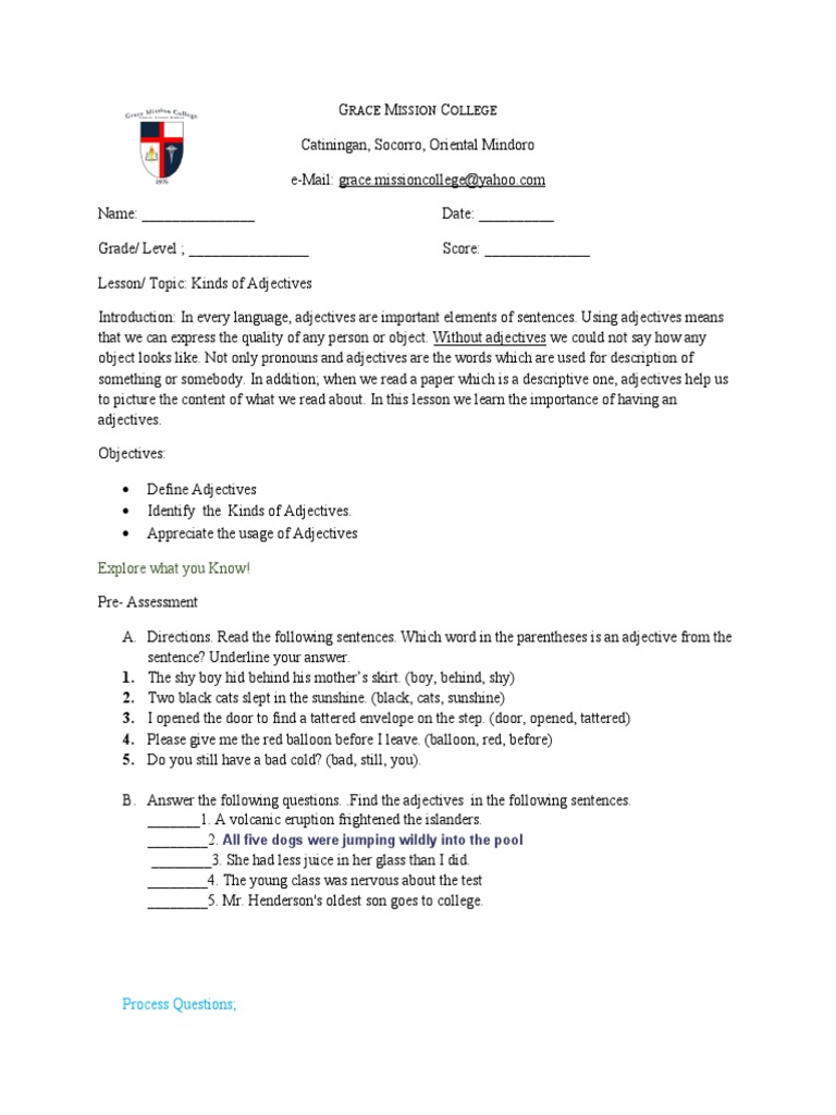 Explore What You Know! Race Ission Ollege PDF Noun Adjective