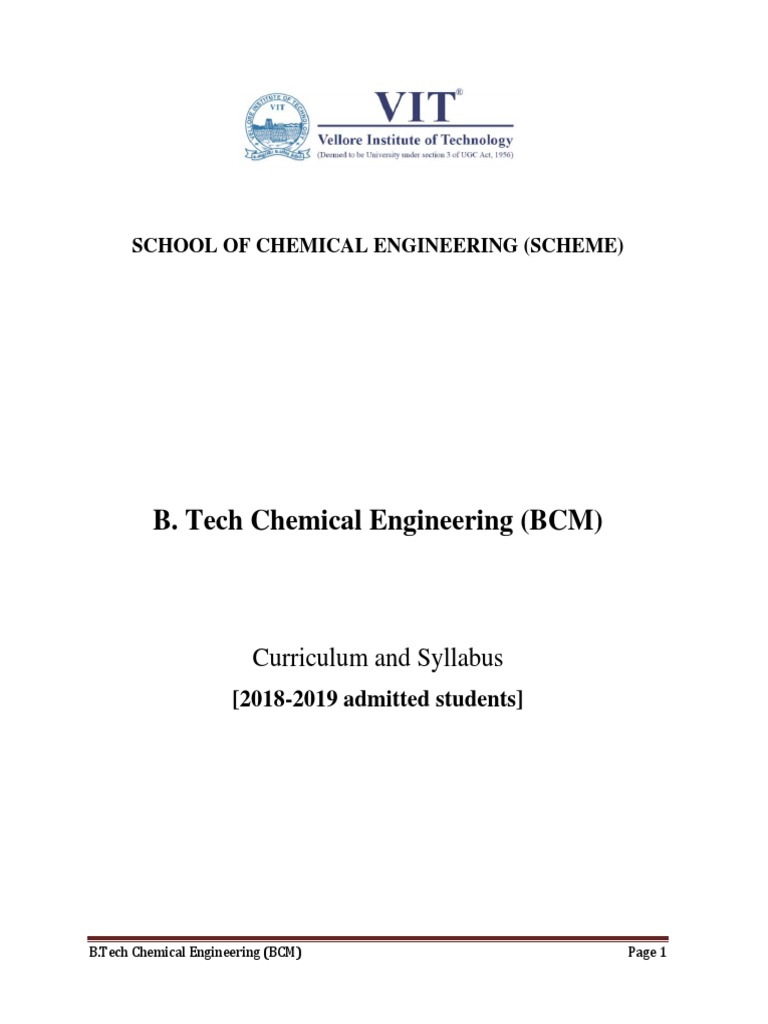 B. Tech Chemical Engineering (BCM) : Curriculum and Syllabus | PDF ...