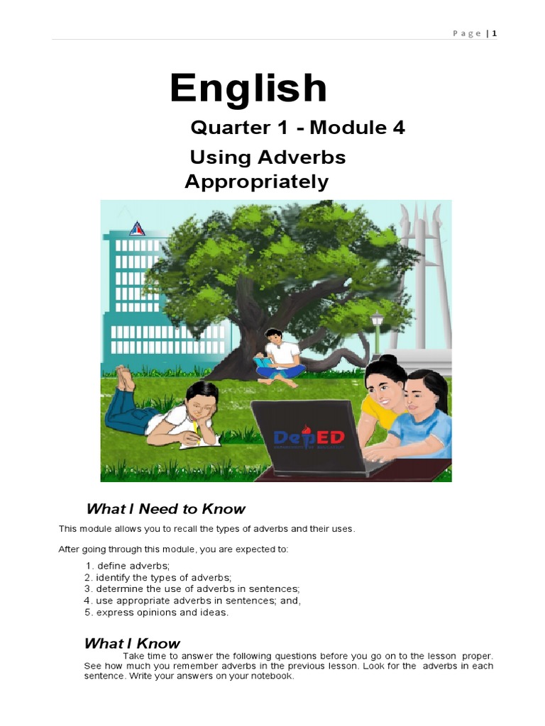 English Module: Using Adverbs | PDF | Adverb | Verb