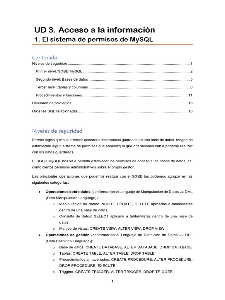 Permisos y Privilegios en MySQL | PDF | Bases de datos | SQL