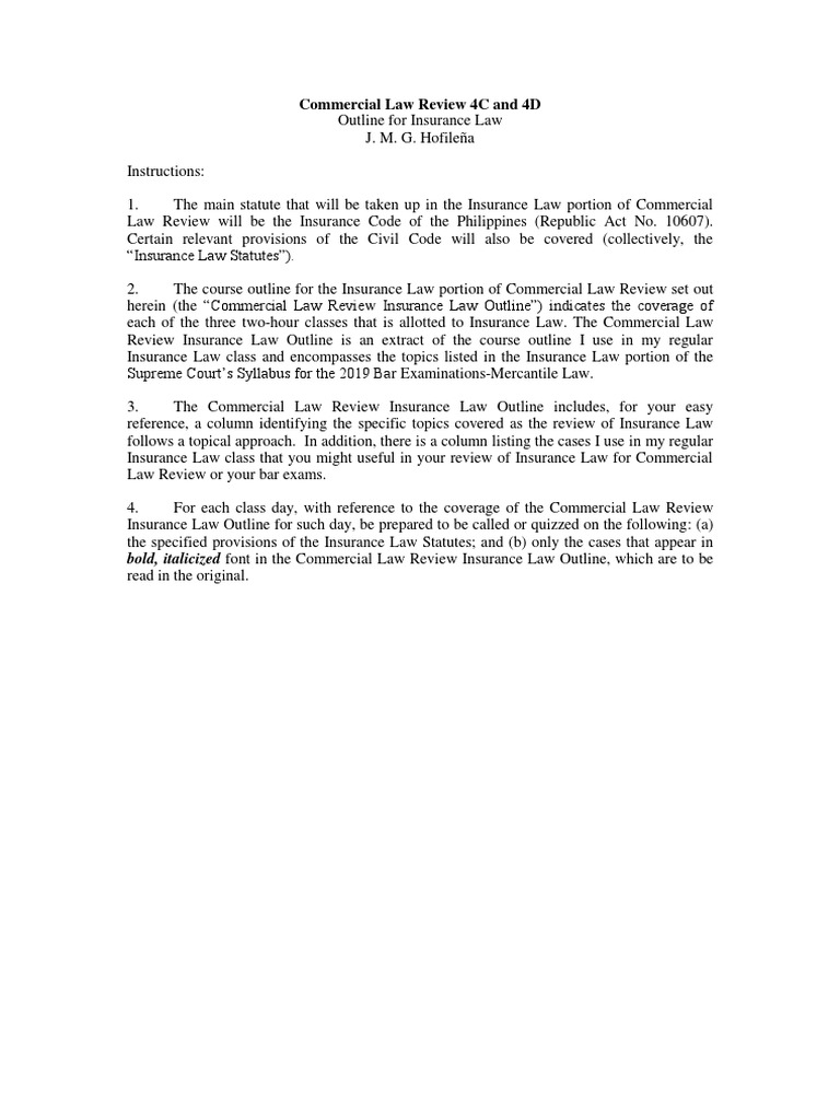 A Guide to the Insurance Law Topics and Cases Covered in the Commercial