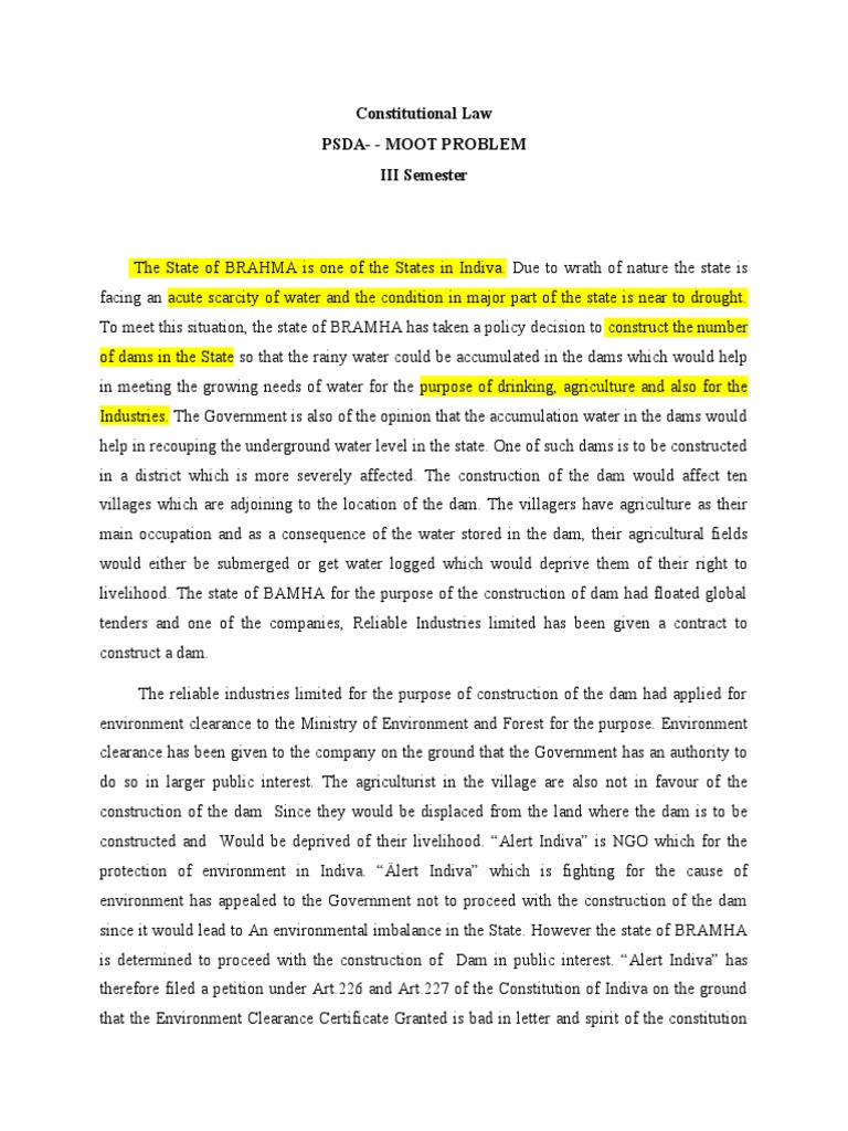 Moot Problems On Constitutional Law I Pdf Dam Water