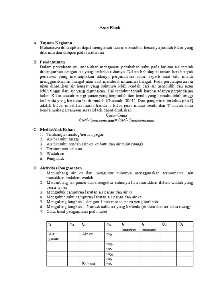 Penerapan Asas Black dalam Kalor | PDF | Metode & Bahan Ajar | Sains ...