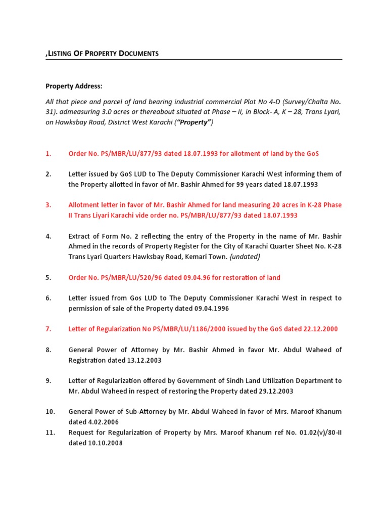 Karachi Property Document Listing | PDF | Natural Resources Law | Law ...