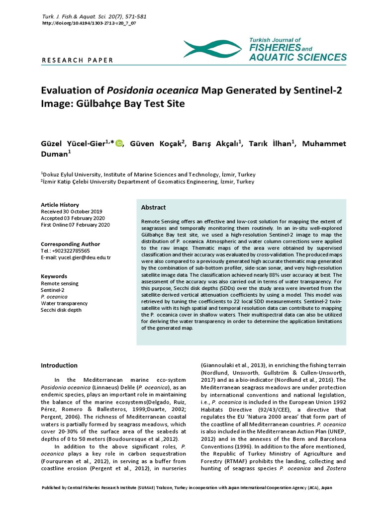 Mapping Posidonia oceanica with Sentinel-2 | PDF | Statistical ...