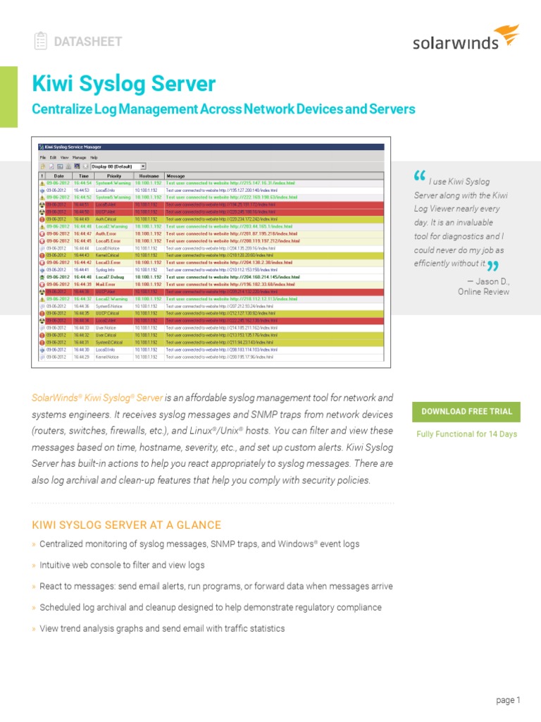 Kiwi Syslog Server Datasheet | PDF | Computer Network | World Wide Web