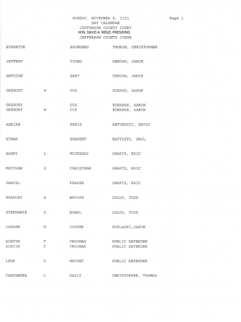 Jefferson County Court Calendar Nov. 8, 2021 PDF