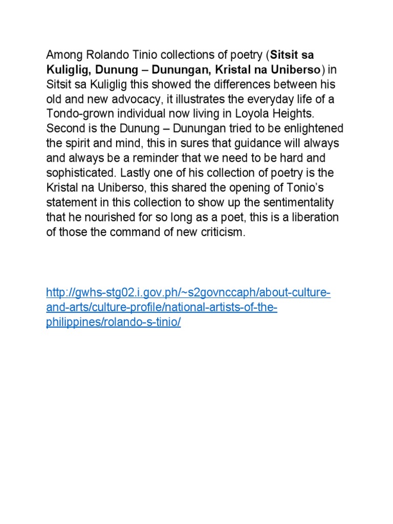 Rolando Tinio's Poetry Collections | PDF | Social Science | Foreign ...