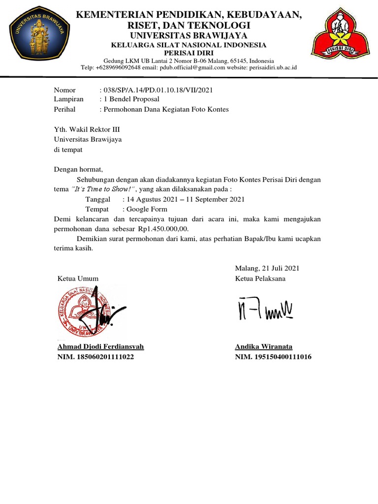 Pengajuan Proposal Kegiatan Universitas Brawijaya | PDF
