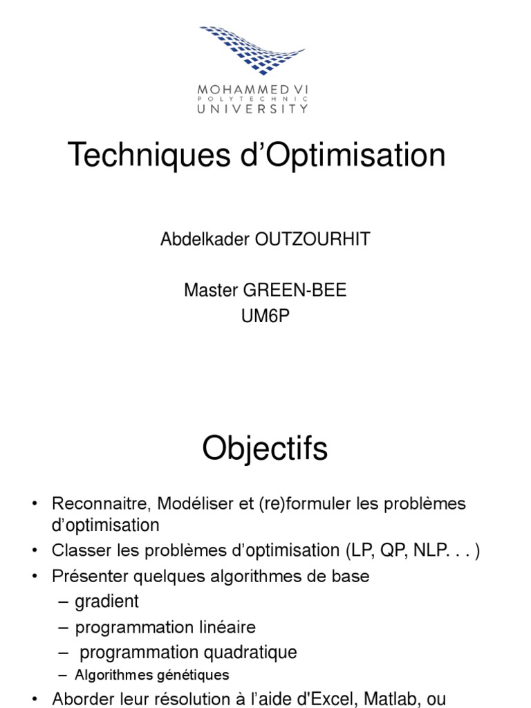 Optimisation : Techniques et Applications | PDF | Optimisation ...