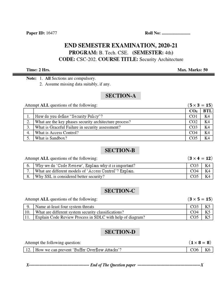 CSC-202 Security Architecture Exam Guide | PDF | Security | Cyberwarfare