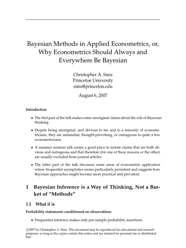 Bayesian Econometrics Advocacy | PDF | Statistical Inference | Bayesian ...