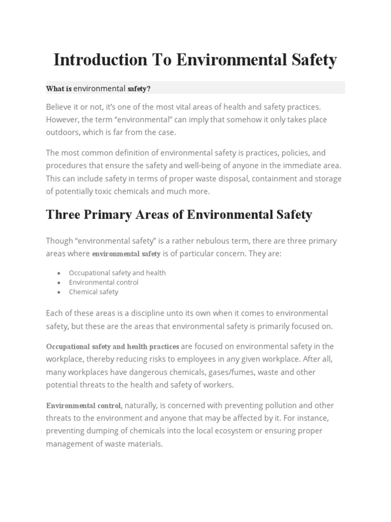 Environment Safety PDF Safety Occupational Safety And Health