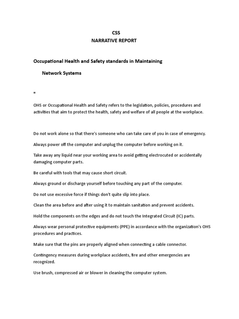 Occupational Health and Safety Standards in Maintaining PDF