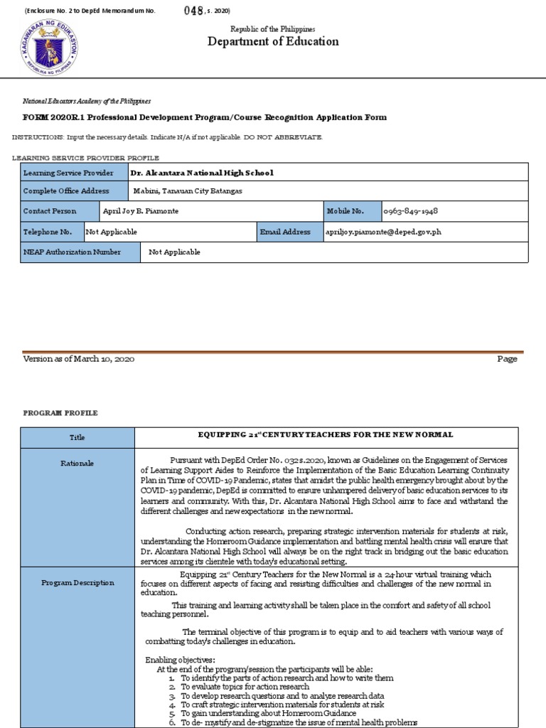 Template For Program Design | PDF | Teachers | Learning