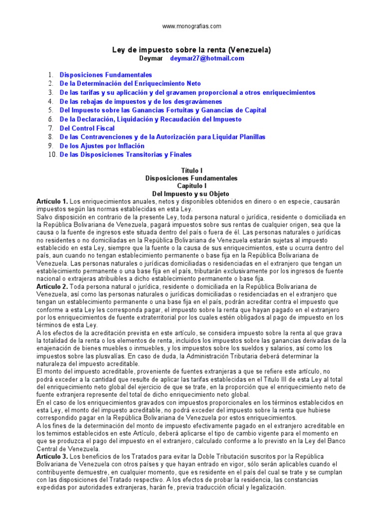 Ley Impuesto Renta Venezuela | PDF | Impuesto sobre la renta | Impuestos