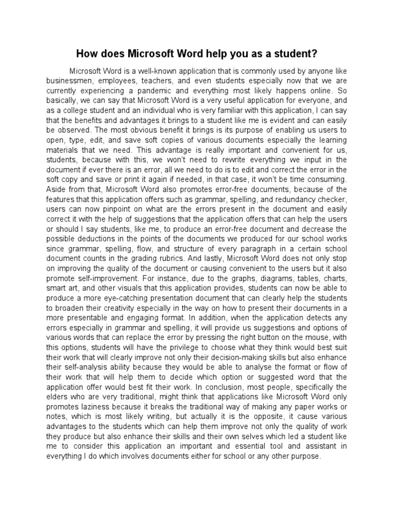 Benefits of Microsoft Word for Students | PDF | Microsoft Word | Cognition