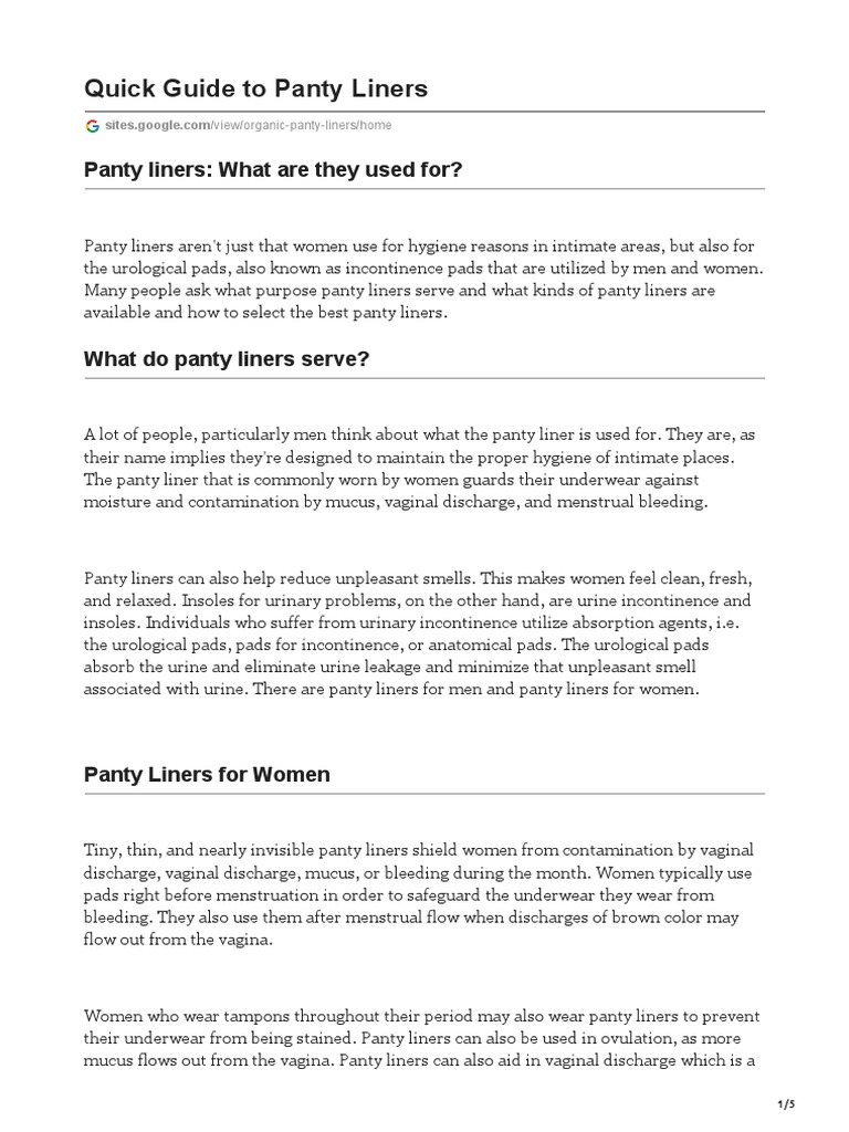 Quick Guide To Panty Liners PDF Vagina Menstruation