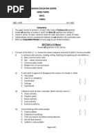 Paradise Education Centre Series Paper Civics Form 4: SECTION A (15 Marks)