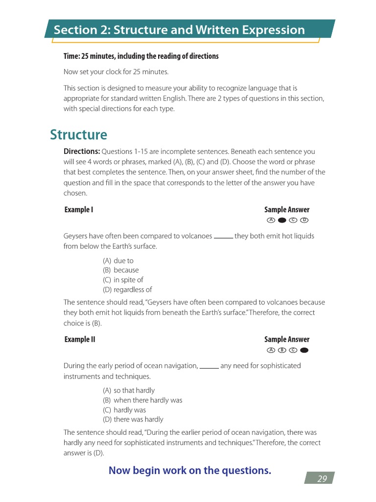 Structure: Section 2: Structure and Written Expression | PDF | Phrase ...