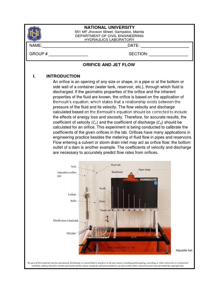 Laboratory Activity 7 Orifice and Jetflow | PDF | Flow Measurement ...