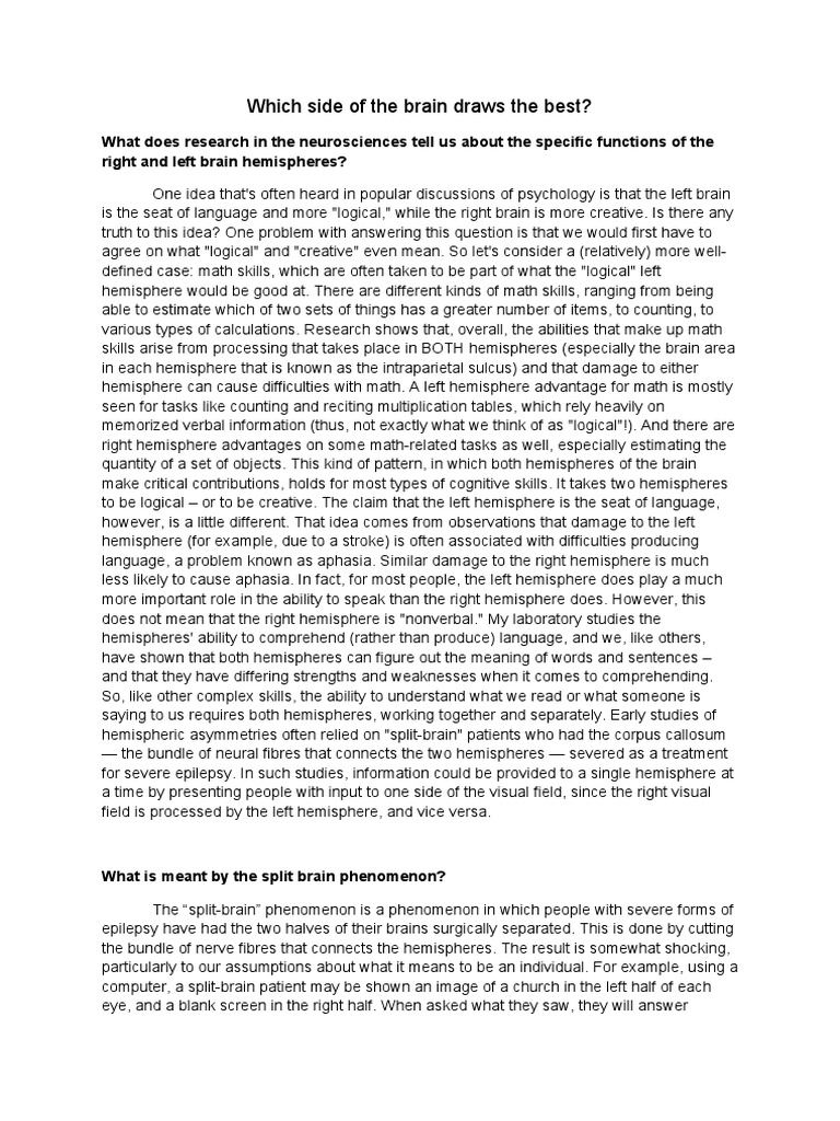 Understanding Split-Brain Functionality | PDF | Lateralization Of Brain ...