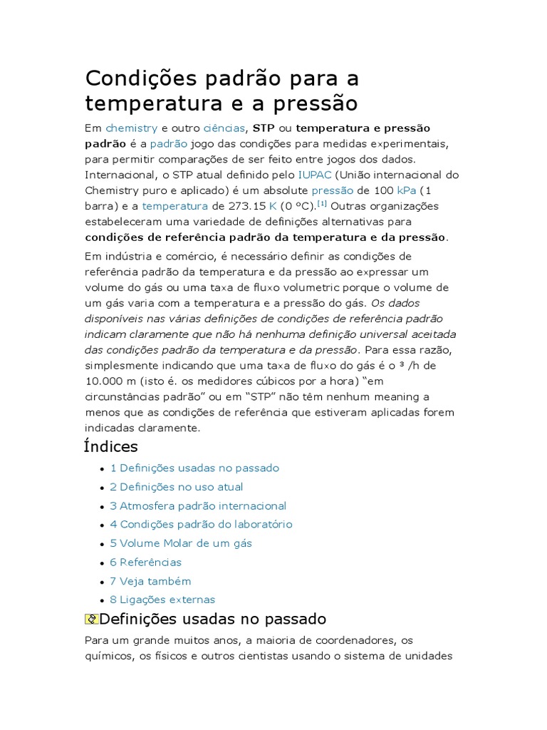 Condições Padrão para A Temperatura e A Pressão | PDF | Temperatura | Gases