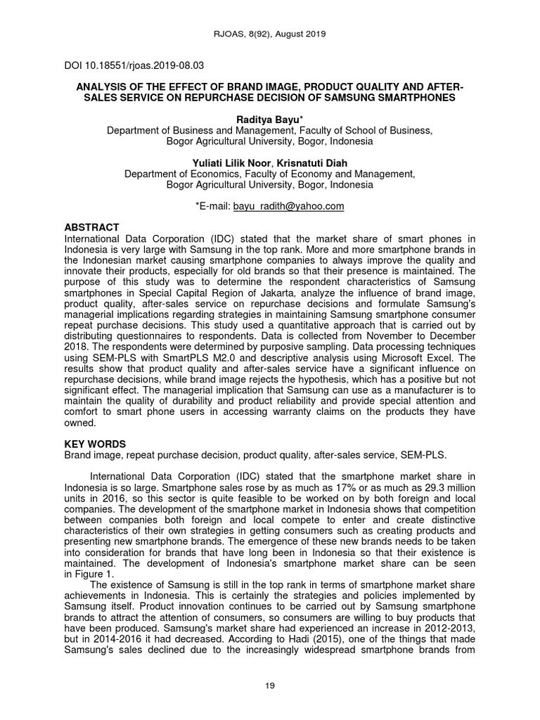 Analysis of The Effect of Brand Image Product Quality and After Sales ...