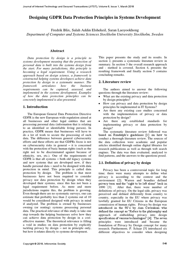 Designing GDPR Data Protection Principles in Systems Development | PDF ...