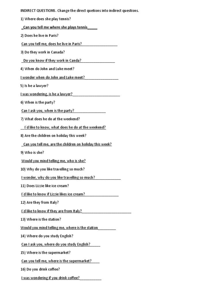 Indirect Questions Exercise | PDF