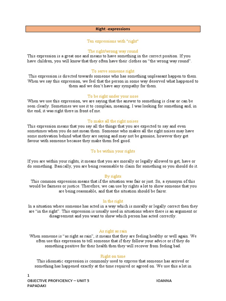 Right Expressions and Idioms Explained | PDF