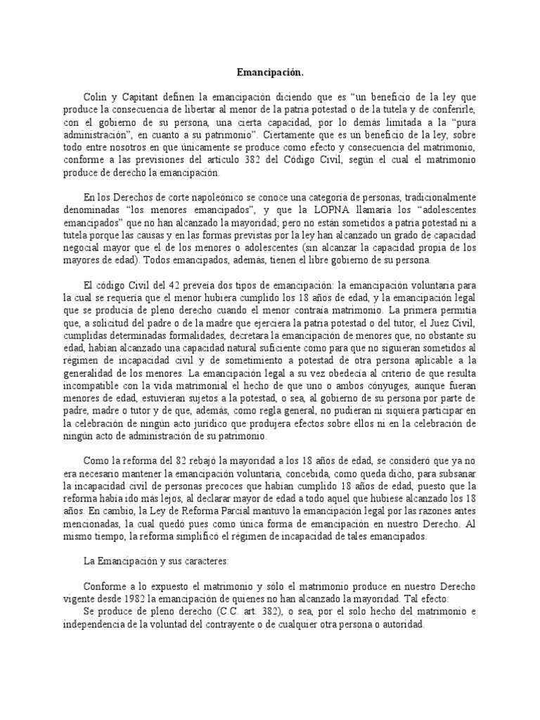 La Emancipacion y La Mayoridad | PDF | Matrimonio | Divorcio