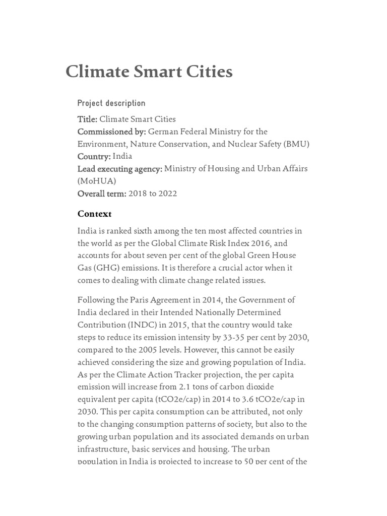 Climate Smart Cities Initiative in India | PDF | Climate Change ...