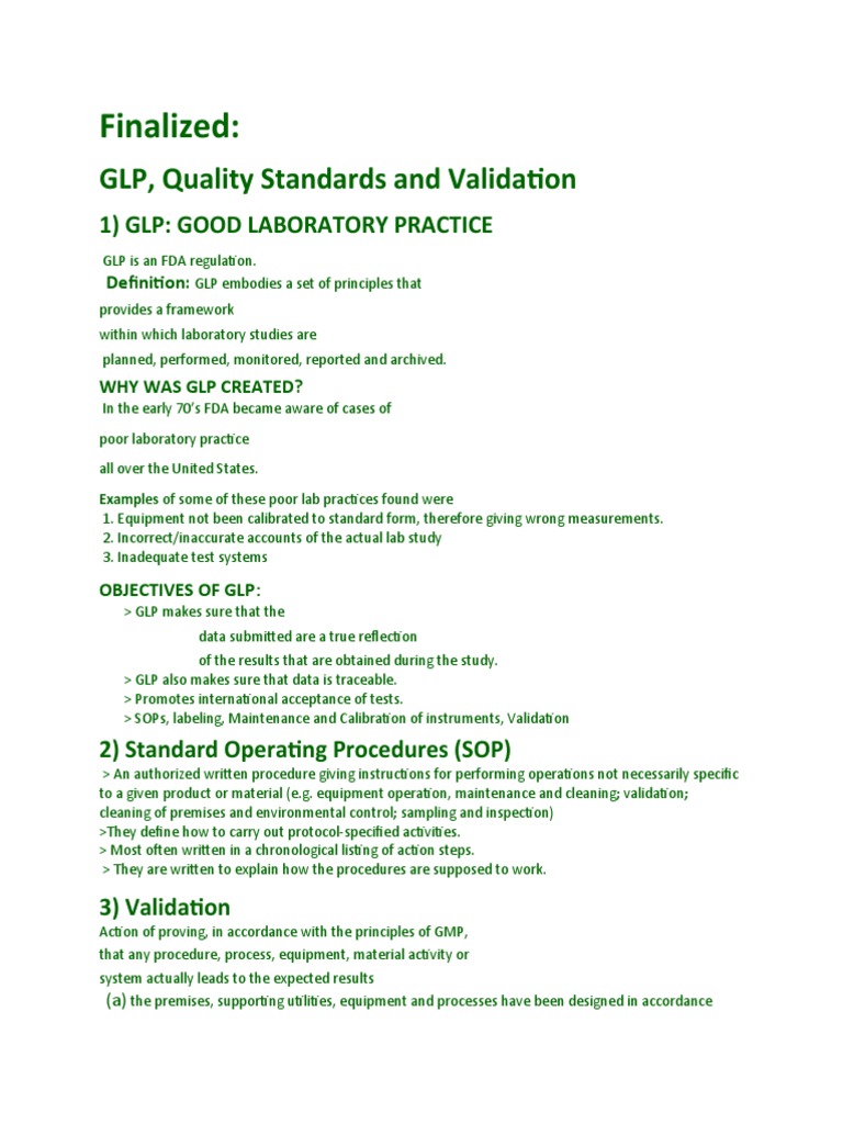 GLP Quality Standards and Validation Finalized Ok PDF Verification