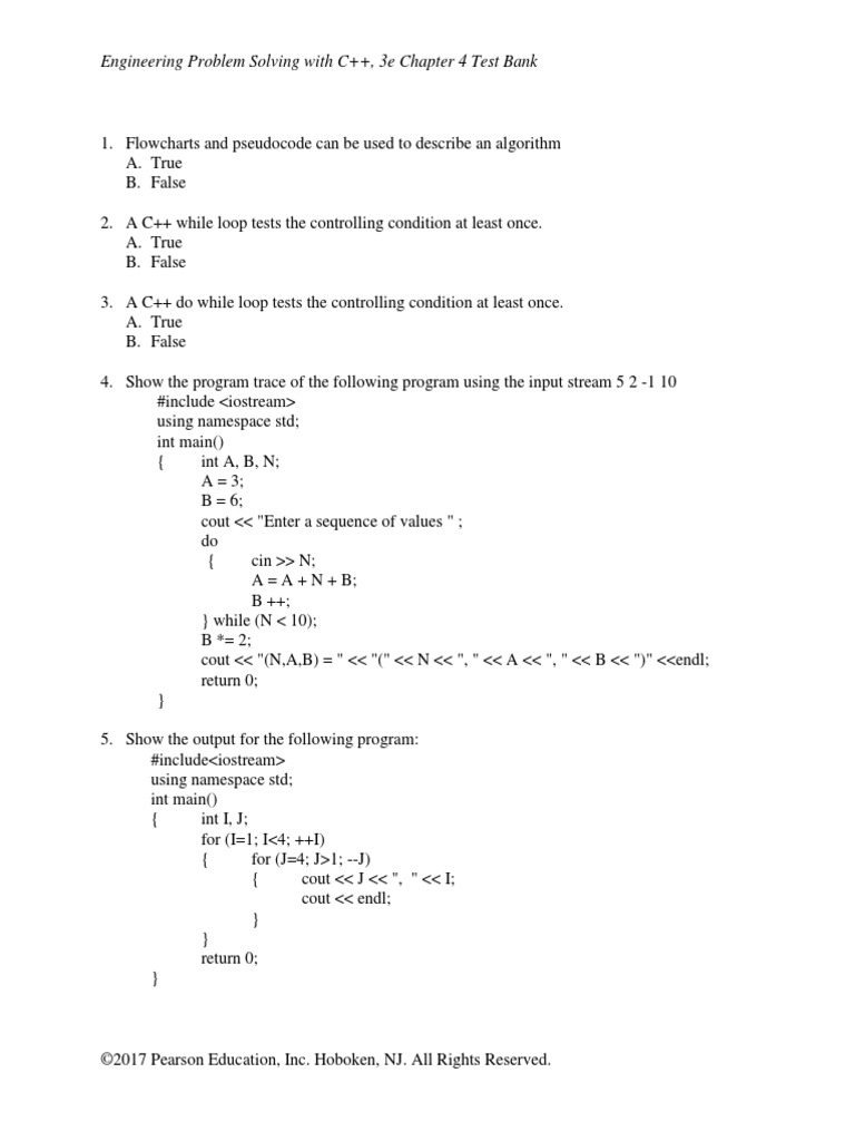 Engineering Problem Solving With C++, 3e Chapter 4 Test Bank | PDF ...